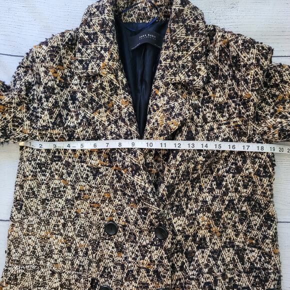 Zara Size S Tweed Double Breasted Wool Blend Marled Brown Black Jacket - Picture 6 of 11
